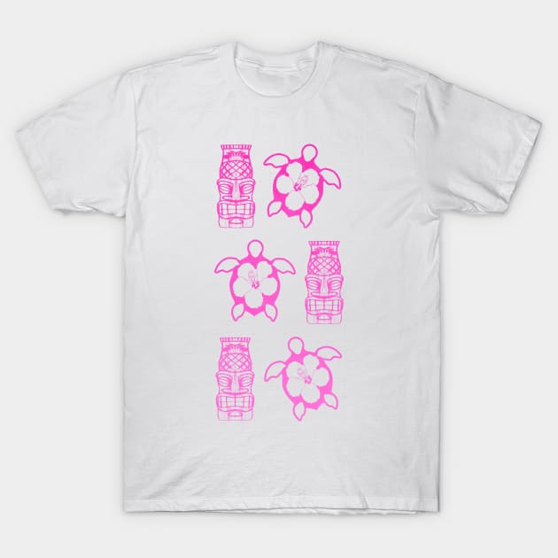 Pink Honu Turtles And Tikis T-Shirt by macdonaldcreativestudios